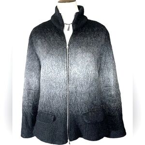 Marc Cain Knit Cardigan Jacket Sz 8 Black Gray Mohair Blend Full Zip Sweater